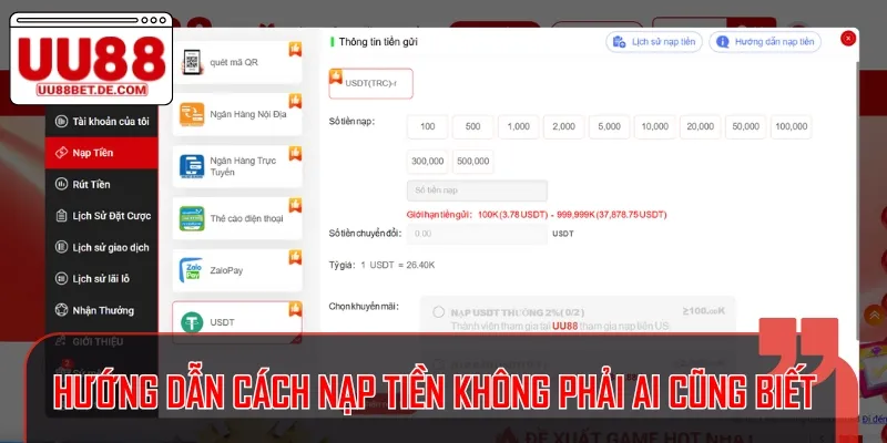 Trình tự các bước nạp tiền vào tài khoản cược đơn giản, dễ thực hiện