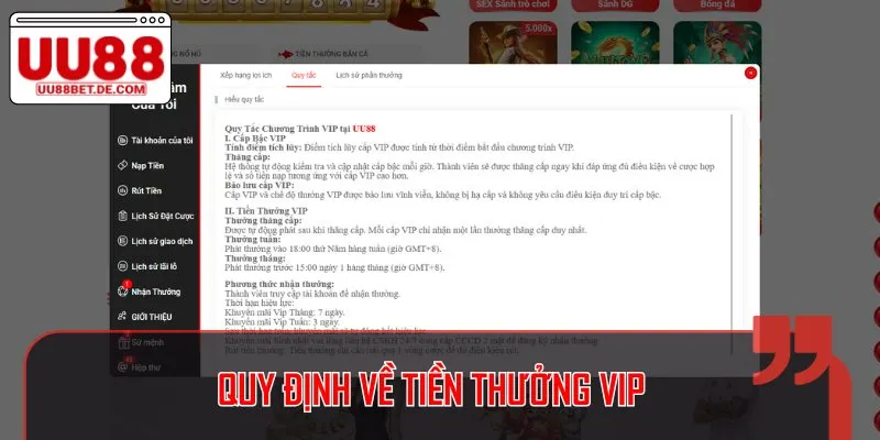 Quy tắc chung về tiền thưởng mà các cấp bậc VIP sẽ nhận được